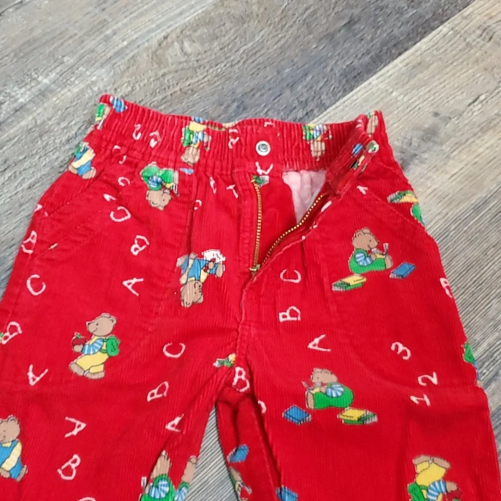 Vintage Oshkosh red bear elastic waist velvet pant kids size 12 M corduroy bear